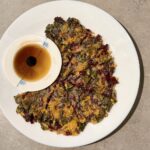 A savoury pancake made with beet greens.