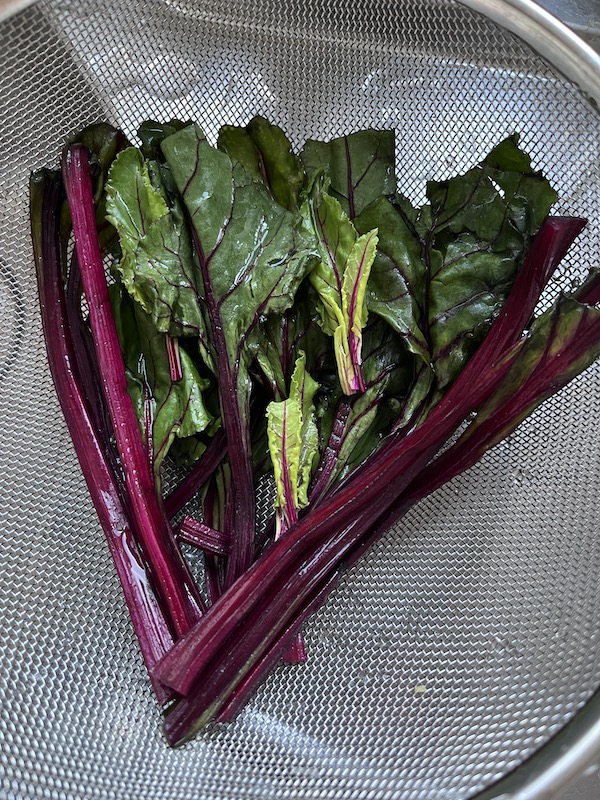 Beet greens after soaking in water.