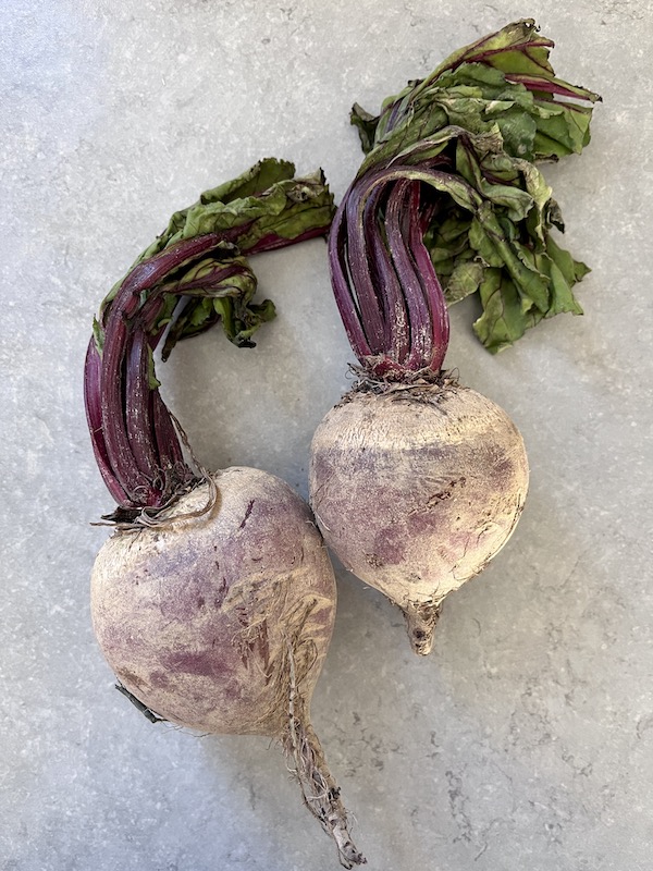 Raw beetroot with leaves.