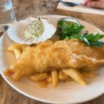 Noah's cod fish & chips with tartare sauce, mushy peas and fresh cut chips.