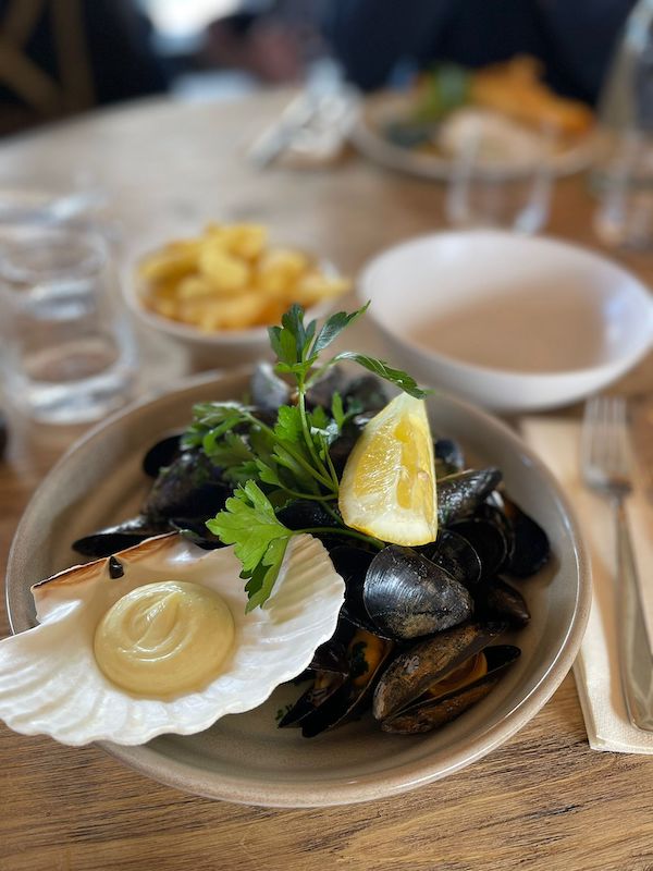 Noah's mussels lunch.