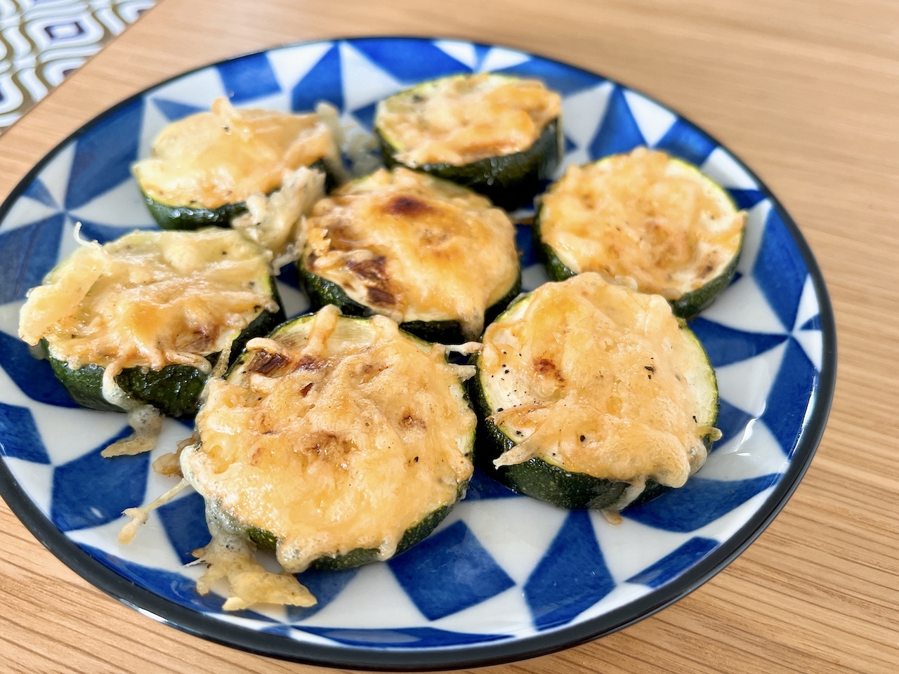 Cheesy courgette cooked in toaster oven.