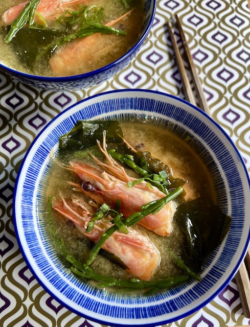 Prawn and samphire miso soup.