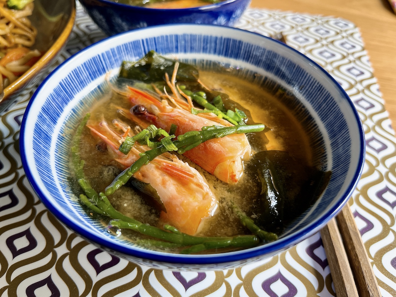 Prawn and samphire miso soup.