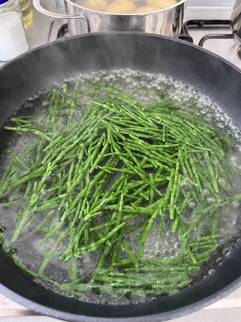 Blanching samphire.