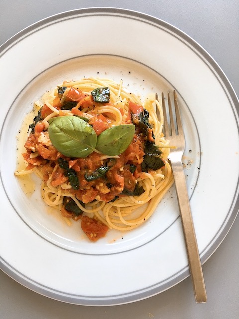 Fresh tomato and basil pasta.