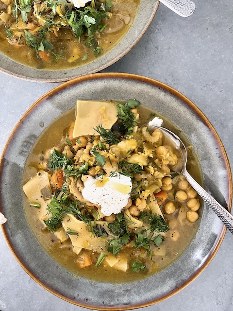 Persian ash soup inspired chickpeas and noodles soup.