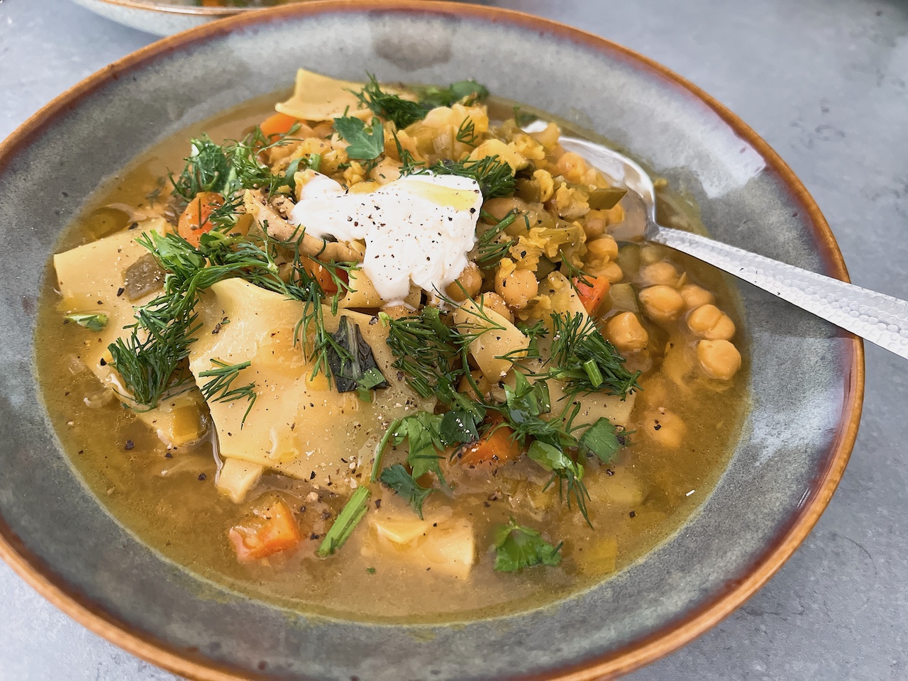 Persian ash inspired chickpeas and noodles soup.