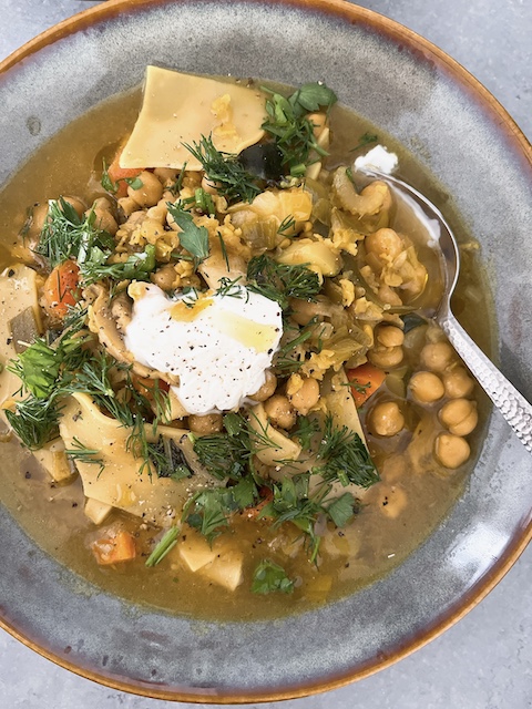 Persian ash soup inspired chickpeas and noodles soup.