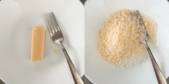 Before and after of grated Parmesan.