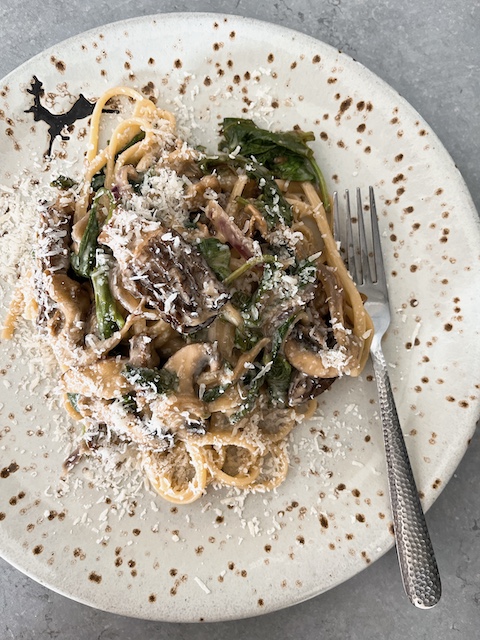 A plate of porcini and morel pasta.