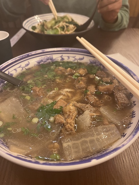 Garlicky beef flank soup noodles at Noodles Home.