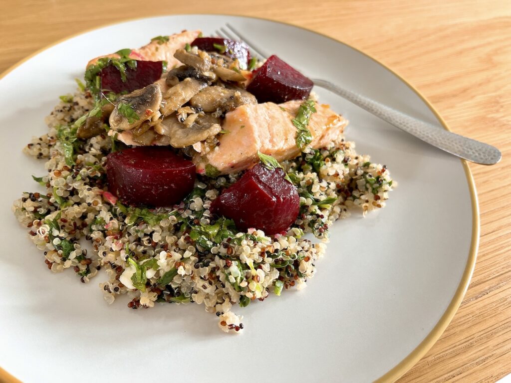 Salmon and beetroot quinoa salad