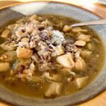 Puy lentils, courgette and rosemary soup.