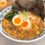 Miso ramen with ajitsuke tamago, ramen egg.