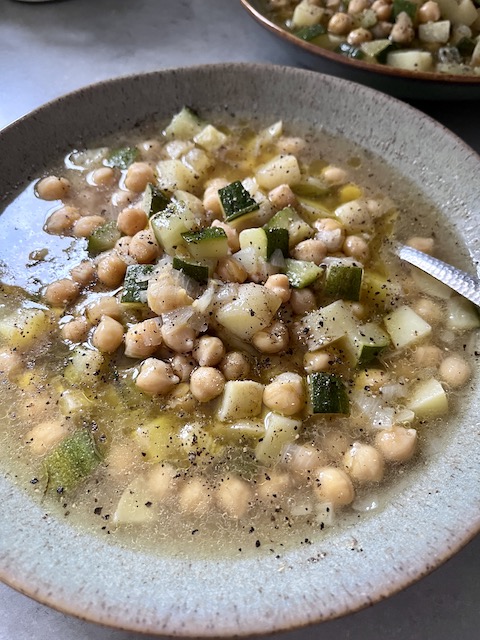 Chickpea, courgette and rosemary soup.