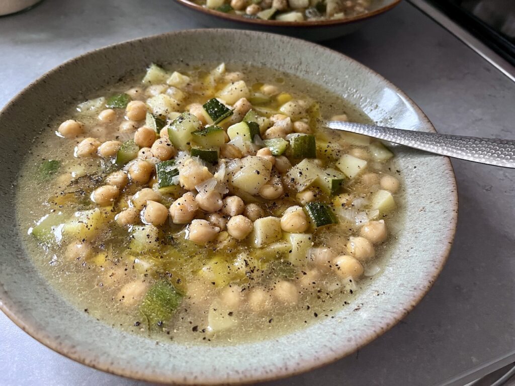 Chickpea, courgette and rosemary soup.