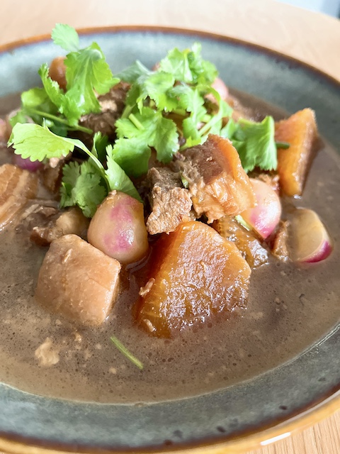 Japanese braised pork belly with radish.