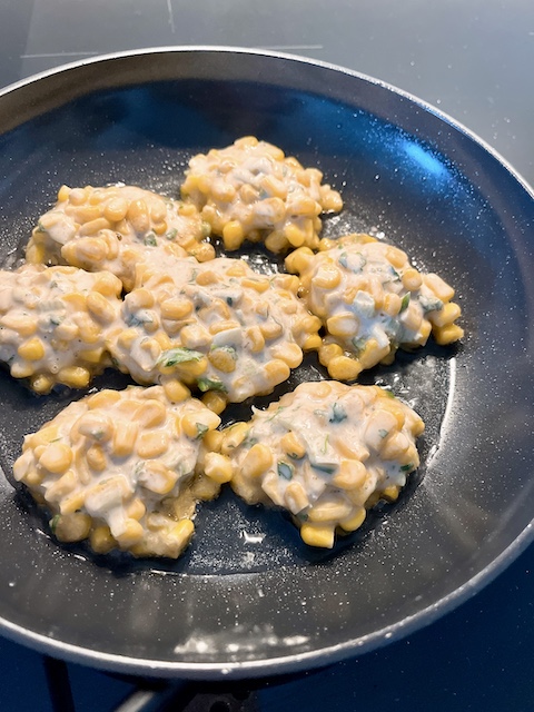 Making of Japanese yuzu kosho corn fritters.