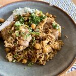 Persian chicken rice with chickpea.