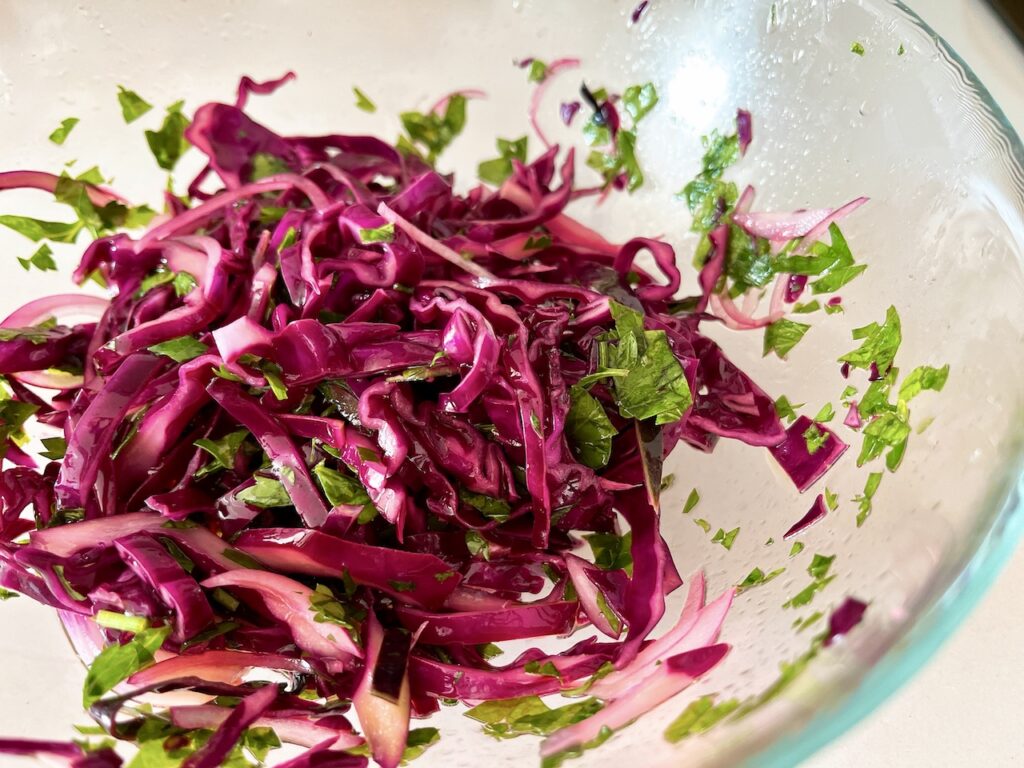 Red cabbage slaw.