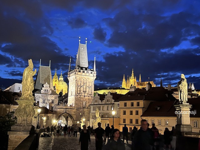 Lesser Town night view from Charles Bridge.