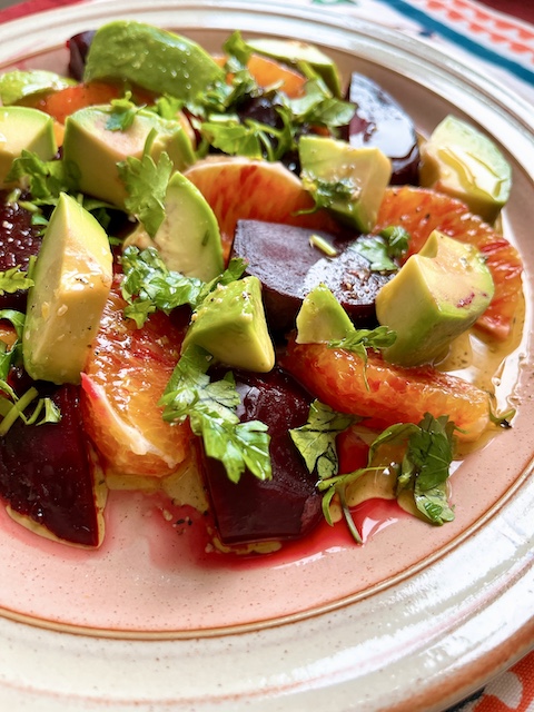 Avocado, beetroot, and blood orange salad.