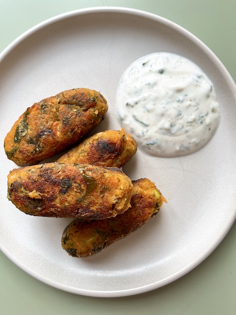 Turkish carrot fritters with mint yogurt.