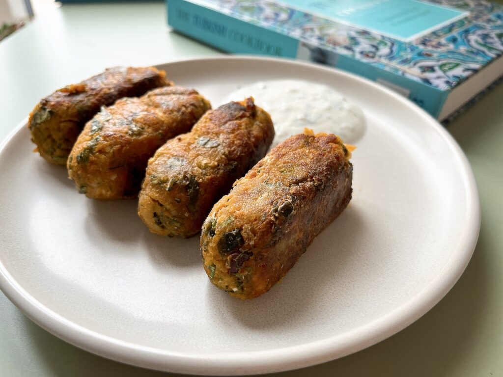 Turkish carrot rolls with mint yogurt.