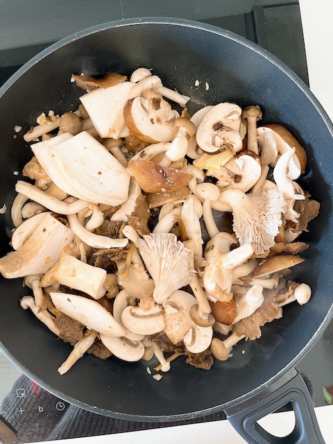 Beginning of sautéing mushroom medley.
