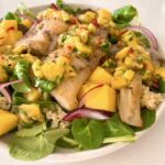 Chicken salad with mango dressing.